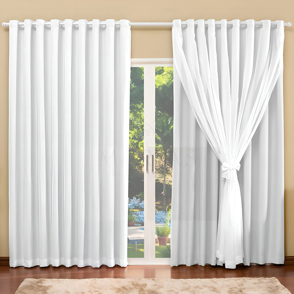 Cortina Blackout com voil para quarto e sala tamanho 4,00 x 2,70 na cor Branco Gelo