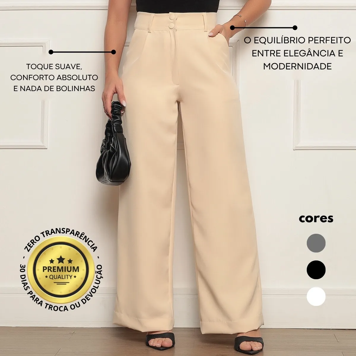 alça Alfaiataria Feminina Wide Leg Social Cintura Alta