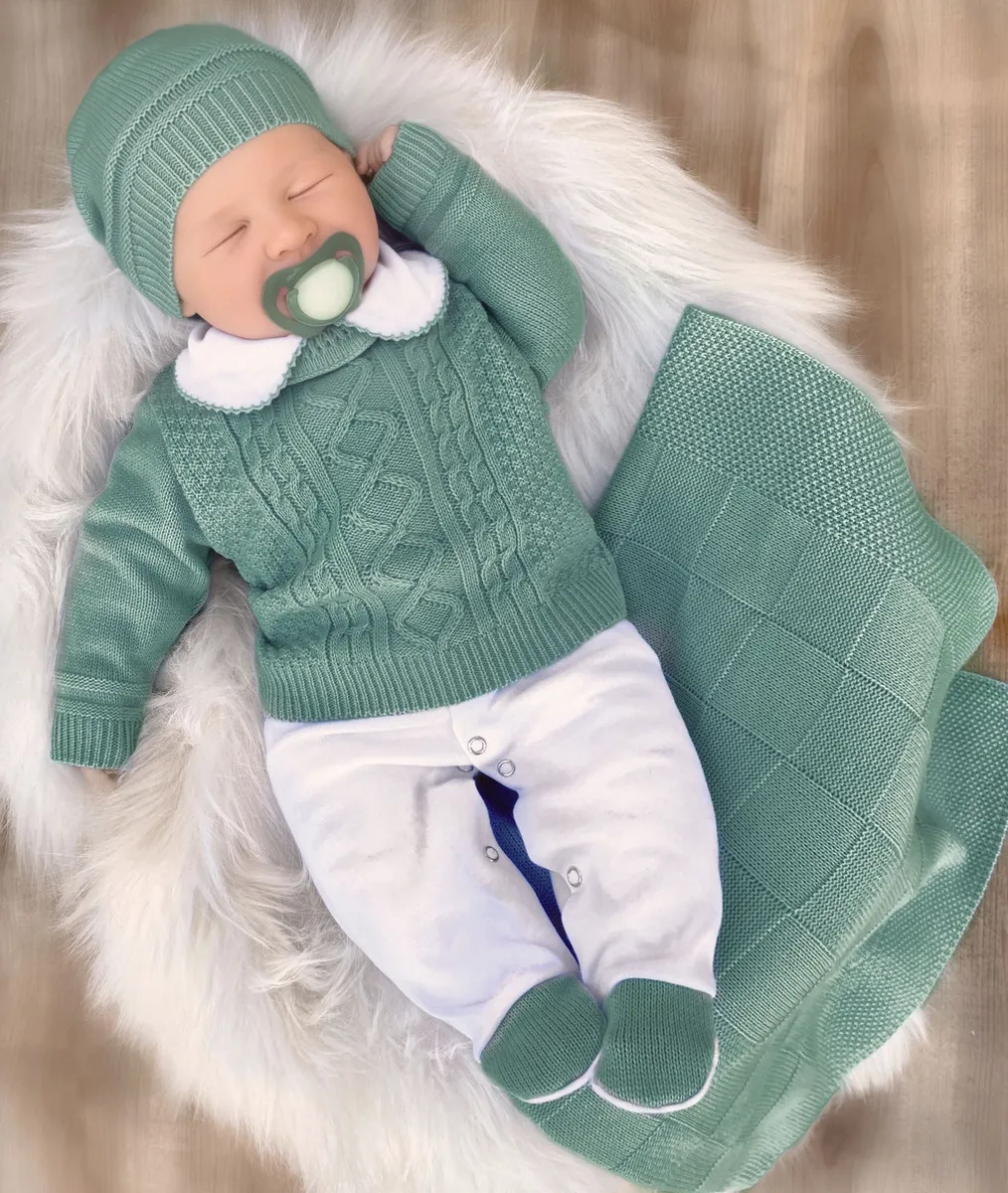 Saída De Maternidade Em Tricô Menino Verde Oliva Verde Oliva 0 A 3 Meses