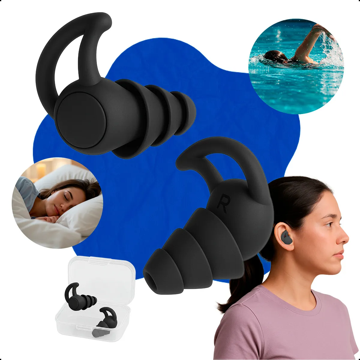 Protetores Auriculares Conforto Higiene Segurança Para Dormir Natação Estudar Trabalhar Viajar E Esportes Preto Gurumania®