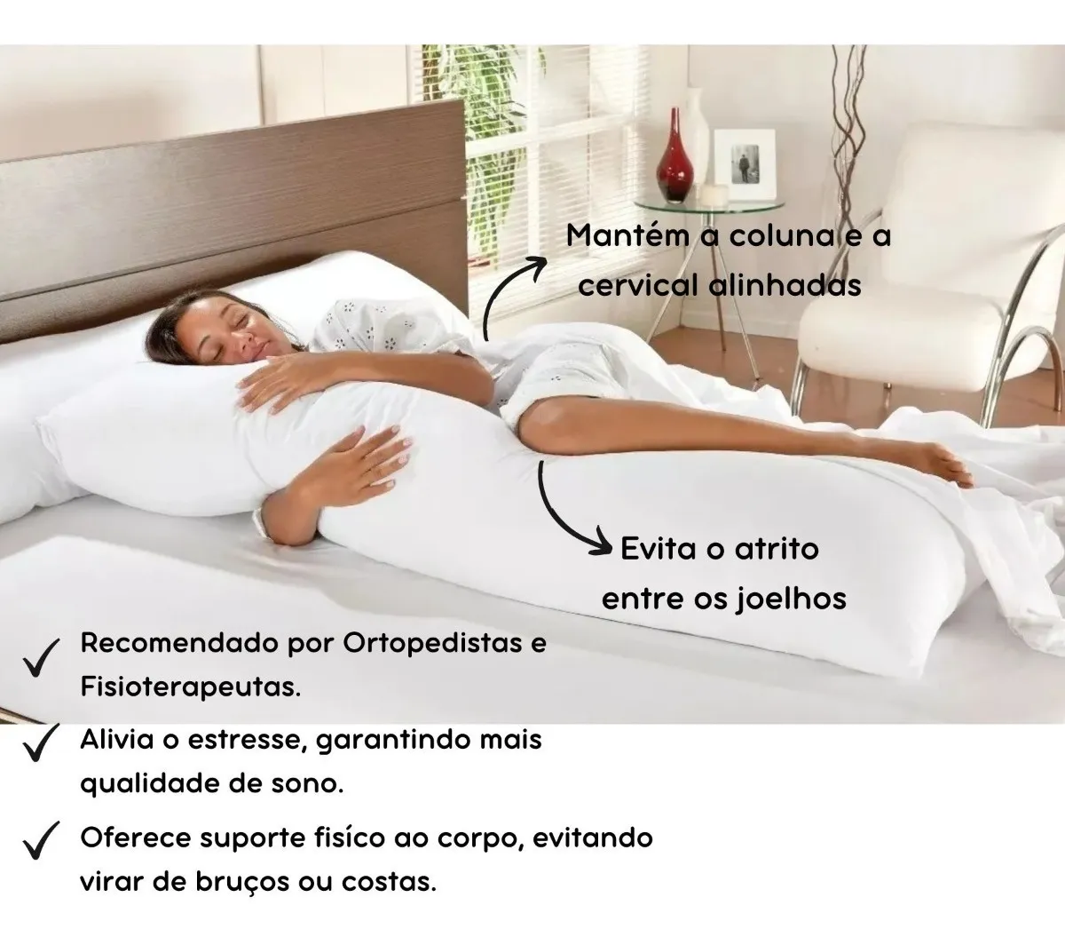 Travesseiro De Corpo 1,48x48 Em Fibra Siliconada + Fronha