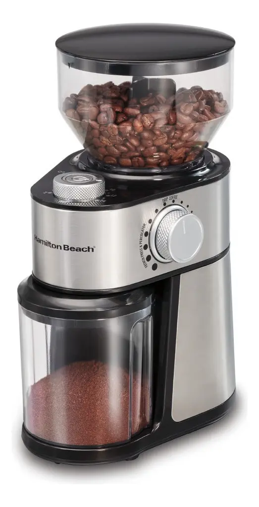 Moedor De Café Grande Hamilton Beach 225w Inox 18 Configurações De Moagem Grossa a Extrafina Quantidades Ajustáveis De 2 a 14 Xícaras - 127v