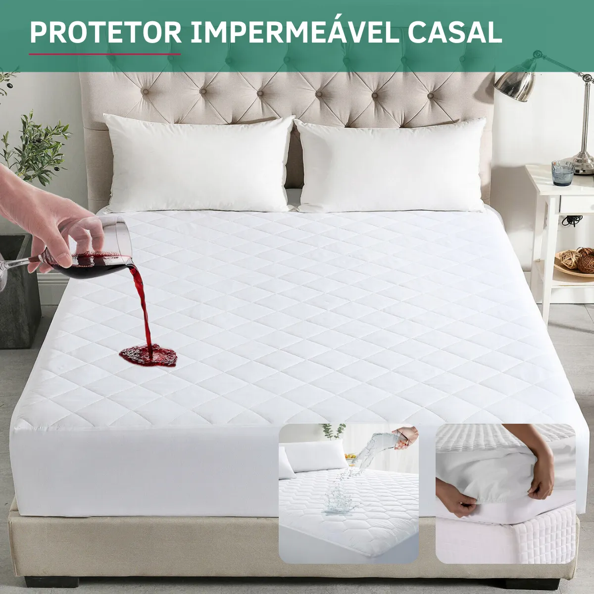 Protetor De Colchão Impermeável Casal Matelado Antialérgico Antiácaro Resistente