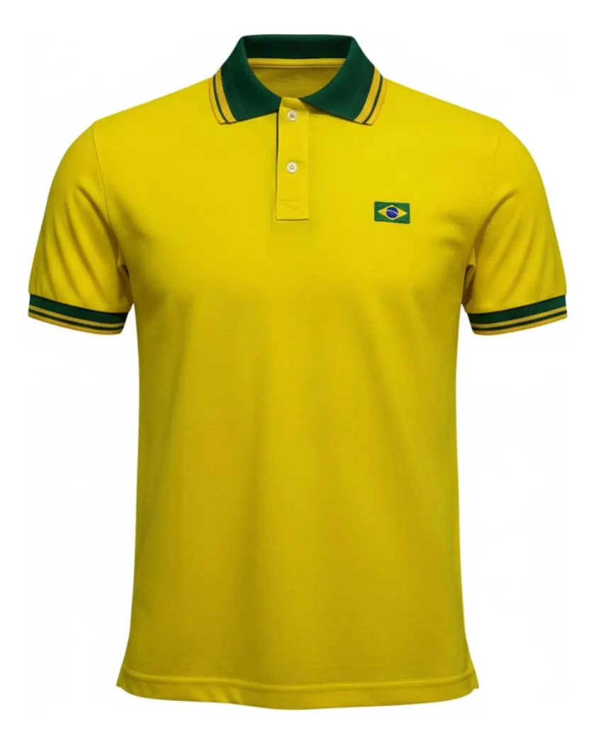Camisa Brasil Polo Piquet Masculino Amarela Oficial