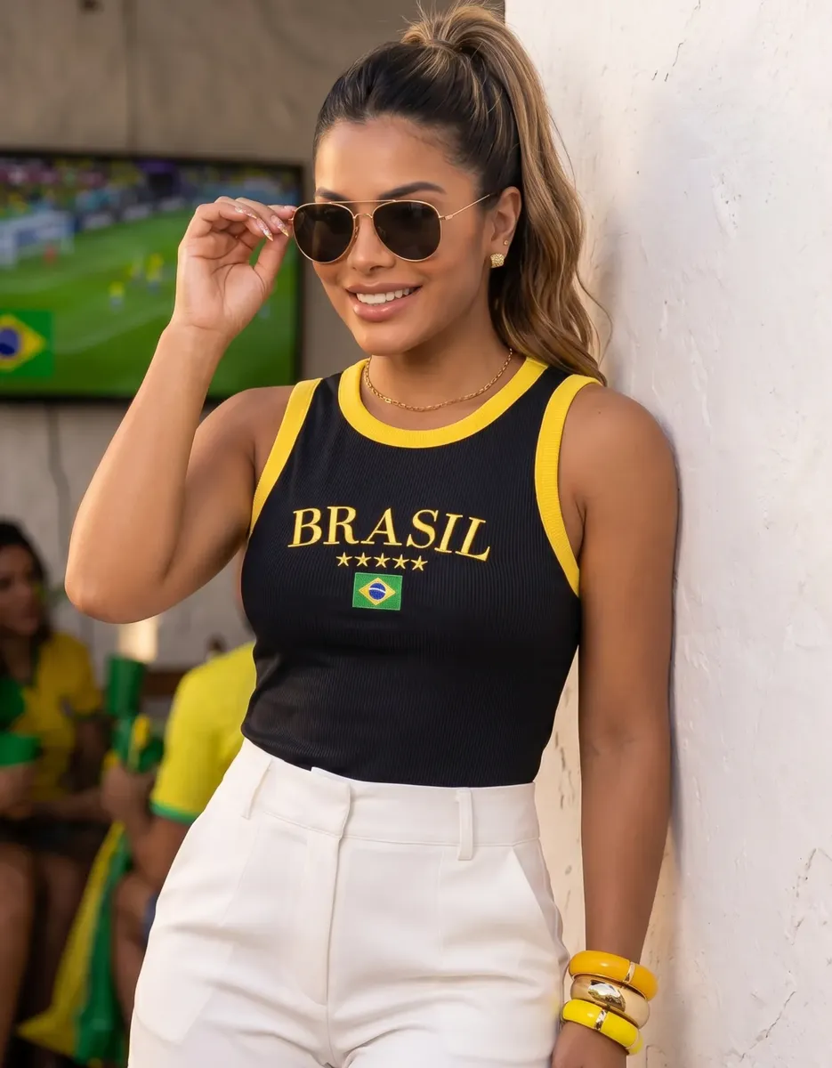 lusa Feminina Cropped Bandeira Do Brasil Copa 36 Ao 46